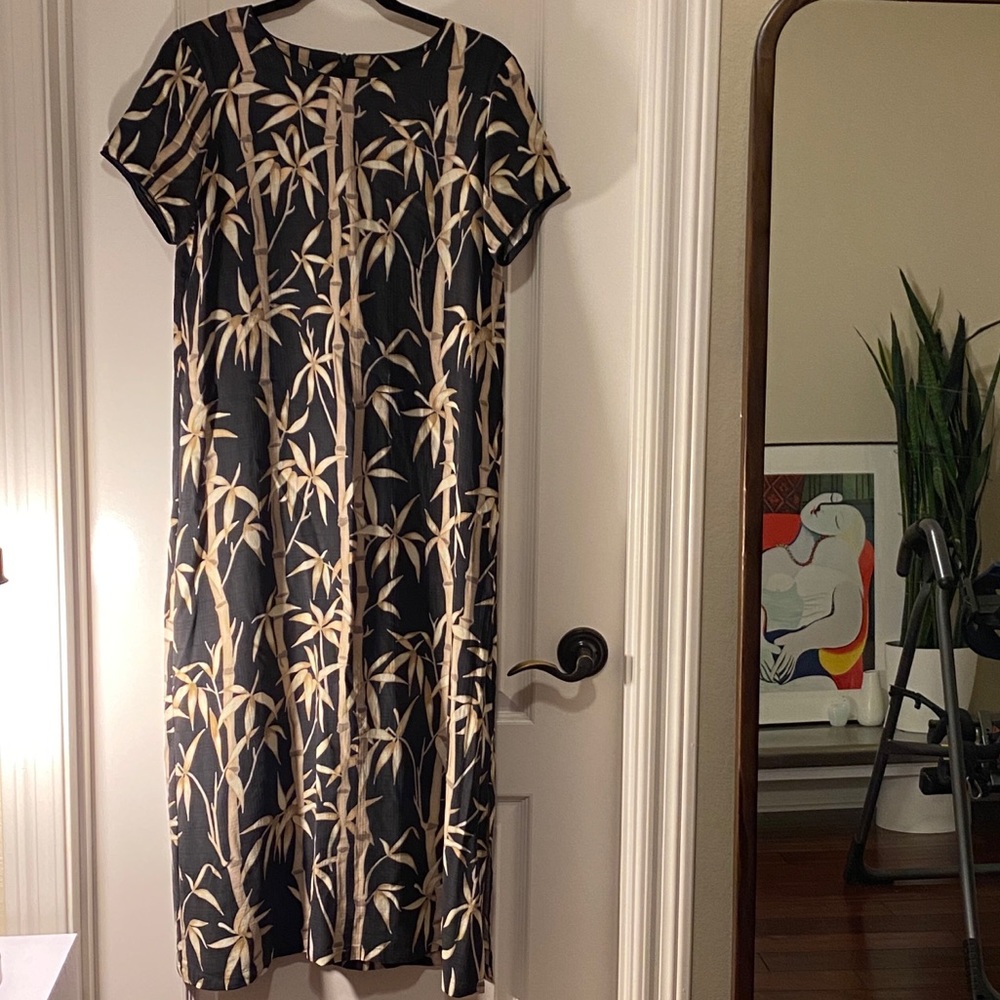 Vintage Hawaiian Reserve Collection minimalist bamboo tan black maxi dress Small
